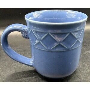 Paula Deen Savannah Trellis Blue Ceramic Mug 4” Embossed Pattern Coffee Cup